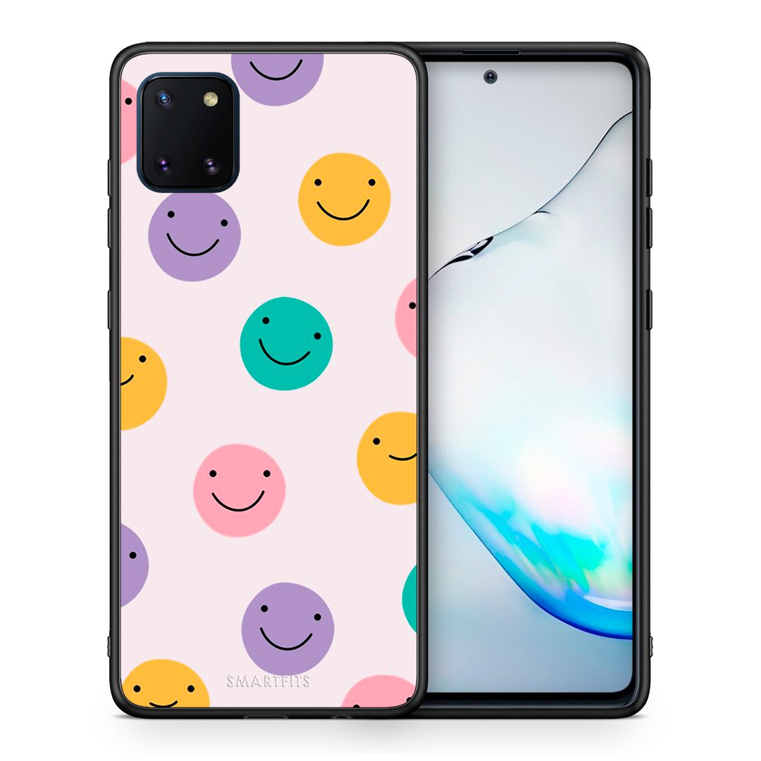 Θήκη Samsung Note 10 Lite Smiley Faces από τη Smartfits με σχέδιο στο πίσω μέρος και μαύρο περίβλημα | Samsung Note 10 Lite Smiley Faces case with colorful back and black bezels
