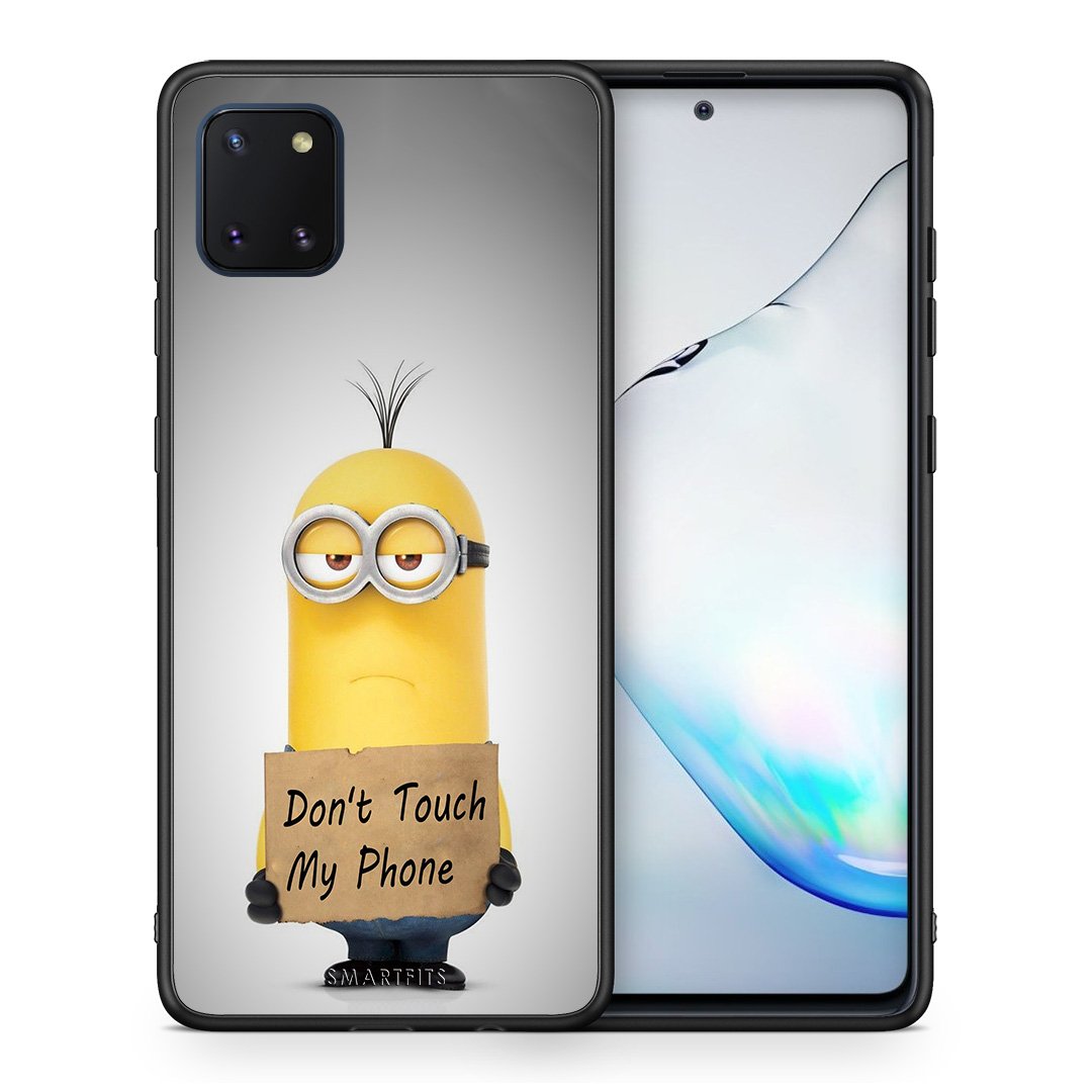 Θήκη Samsung Note 10 Lite Minion Text από τη Smartfits με σχέδιο στο πίσω μέρος και μαύρο περίβλημα | Samsung Note 10 Lite Minion Text case with colorful back and black bezels
