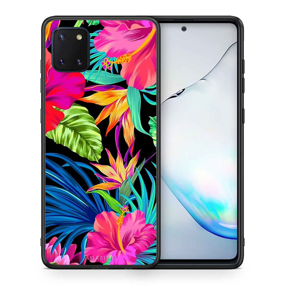 Θήκη Samsung Note 10 Lite Tropical Flowers από τη Smartfits με σχέδιο στο πίσω μέρος και μαύρο περίβλημα | Samsung Note 10 Lite Tropical Flowers case with colorful back and black bezels