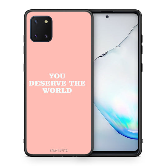 Θήκη Αγίου Βαλεντίνου Samsung Note 10 Lite You Deserve The World από τη Smartfits με σχέδιο στο πίσω μέρος και μαύρο περίβλημα | Samsung Note 10 Lite You Deserve The World case with colorful back and black bezels