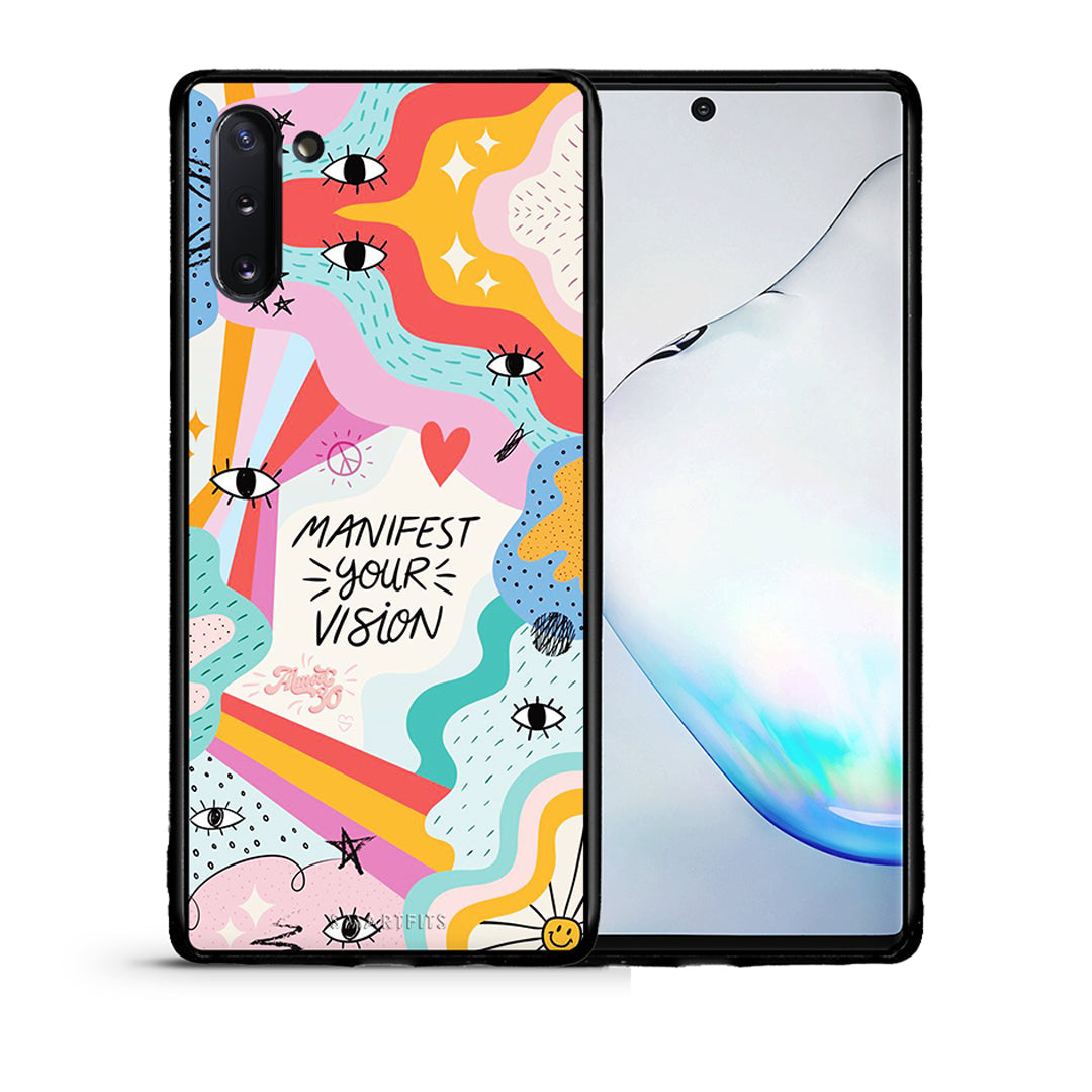Θήκη Samsung Note 10 Manifest Your Vision από τη Smartfits με σχέδιο στο πίσω μέρος και μαύρο περίβλημα | Samsung Note 10 Manifest Your Vision case with colorful back and black bezels