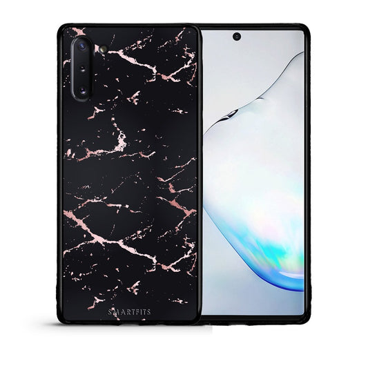 Θήκη Samsung Note 10 Black Rosegold Marble από τη Smartfits με σχέδιο στο πίσω μέρος και μαύρο περίβλημα | Samsung Note 10 Black Rosegold Marble case with colorful back and black bezels