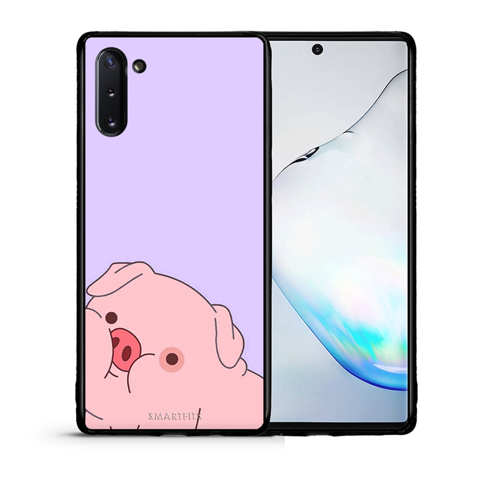 Θήκη Αγίου Βαλεντίνου Samsung Note 10 Pig Love 2 από τη Smartfits με σχέδιο στο πίσω μέρος και μαύρο περίβλημα | Samsung Note 10 Pig Love 2 case with colorful back and black bezels