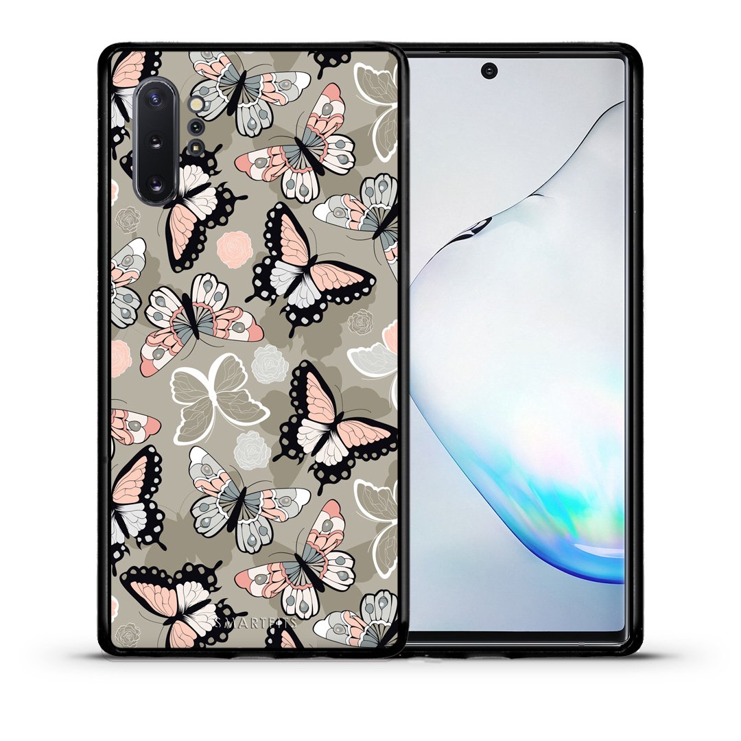 Θήκη Samsung Note 10+ Butterflies Boho από τη Smartfits με σχέδιο στο πίσω μέρος και μαύρο περίβλημα | Samsung Note 10+ Butterflies Boho case with colorful back and black bezels