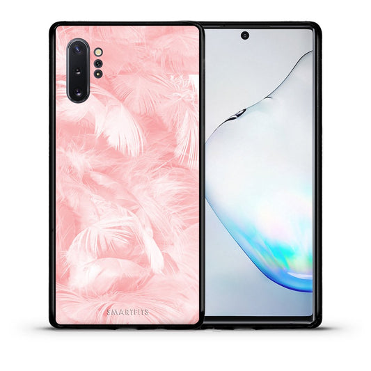 Θήκη Samsung Note 10+ Pink Feather Boho από τη Smartfits με σχέδιο στο πίσω μέρος και μαύρο περίβλημα | Samsung Note 10+ Pink Feather Boho case with colorful back and black bezels