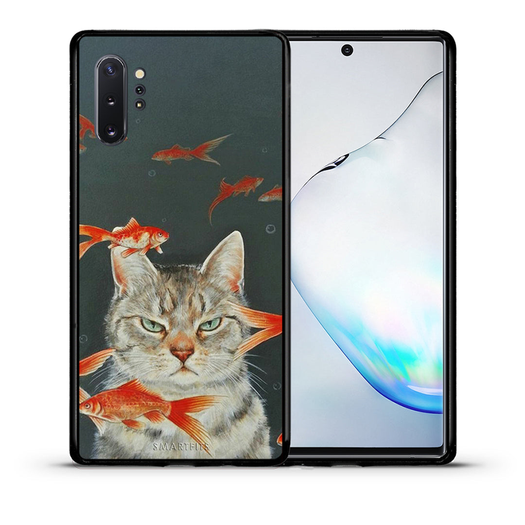 Θήκη Samsung Note 10+ Cat Goldfish από τη Smartfits με σχέδιο στο πίσω μέρος και μαύρο περίβλημα | Samsung Note 10+ Cat Goldfish case with colorful back and black bezels