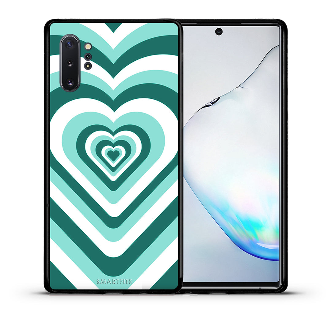 Θήκη Samsung Note 10+ Green Hearts από τη Smartfits με σχέδιο στο πίσω μέρος και μαύρο περίβλημα | Samsung Note 10+ Green Hearts case with colorful back and black bezels