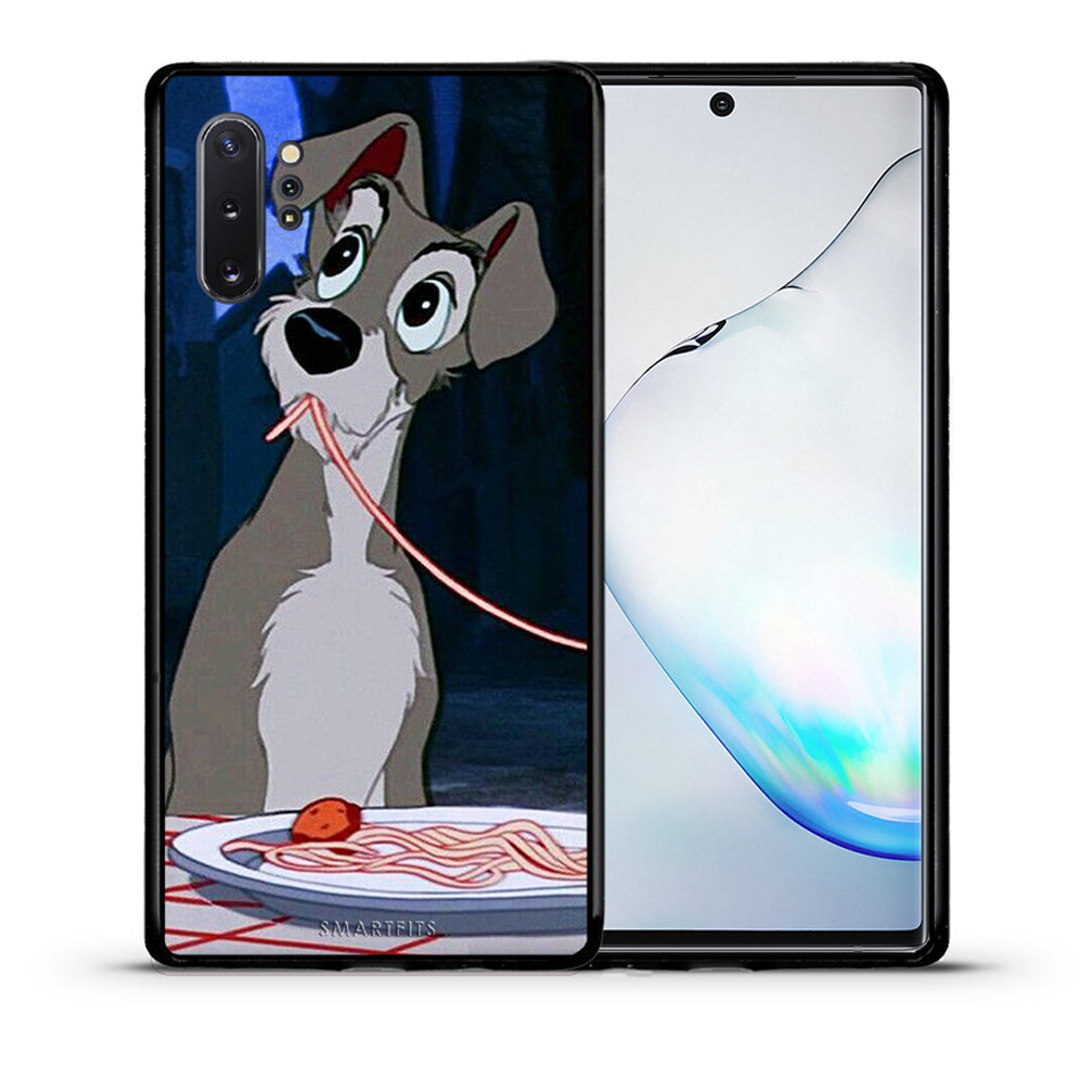 Θήκη Αγίου Βαλεντίνου Samsung Note 10+ Lady And Tramp 1 από τη Smartfits με σχέδιο στο πίσω μέρος και μαύρο περίβλημα | Samsung Note 10+ Lady And Tramp 1 case with colorful back and black bezels