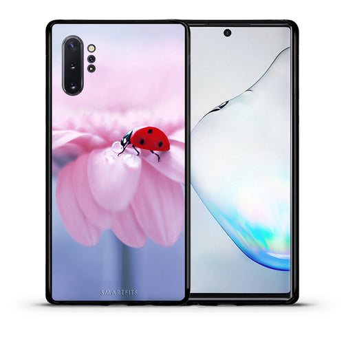Θήκη Samsung Note 10+ Ladybug Flower από τη Smartfits με σχέδιο στο πίσω μέρος και μαύρο περίβλημα | Samsung Note 10+ Ladybug Flower case with colorful back and black bezels