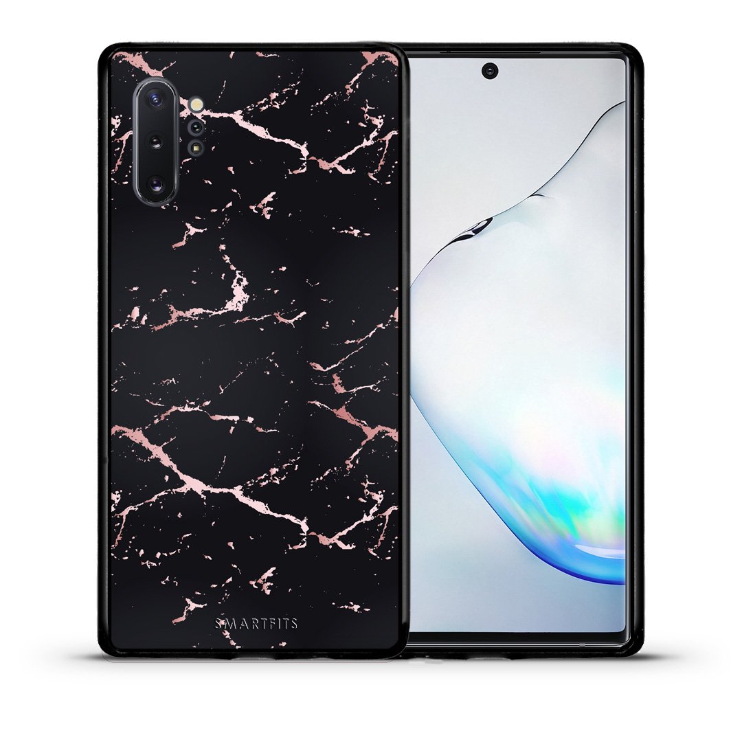 Θήκη Samsung Note 10+ Black Rosegold Marble από τη Smartfits με σχέδιο στο πίσω μέρος και μαύρο περίβλημα | Samsung Note 10+ Black Rosegold Marble case with colorful back and black bezels