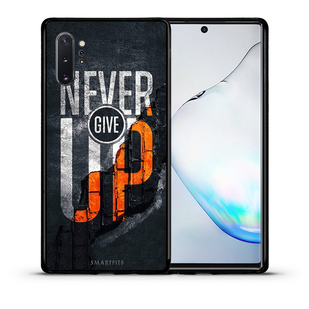 Θήκη Αγίου Βαλεντίνου Samsung Note 10+ Never Give Up από τη Smartfits με σχέδιο στο πίσω μέρος και μαύρο περίβλημα | Samsung Note 10+ Never Give Up case with colorful back and black bezels