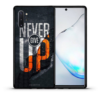 Θήκη Αγίου Βαλεντίνου Samsung Note 10+ Never Give Up από τη Smartfits με σχέδιο στο πίσω μέρος και μαύρο περίβλημα | Samsung Note 10+ Never Give Up case with colorful back and black bezels