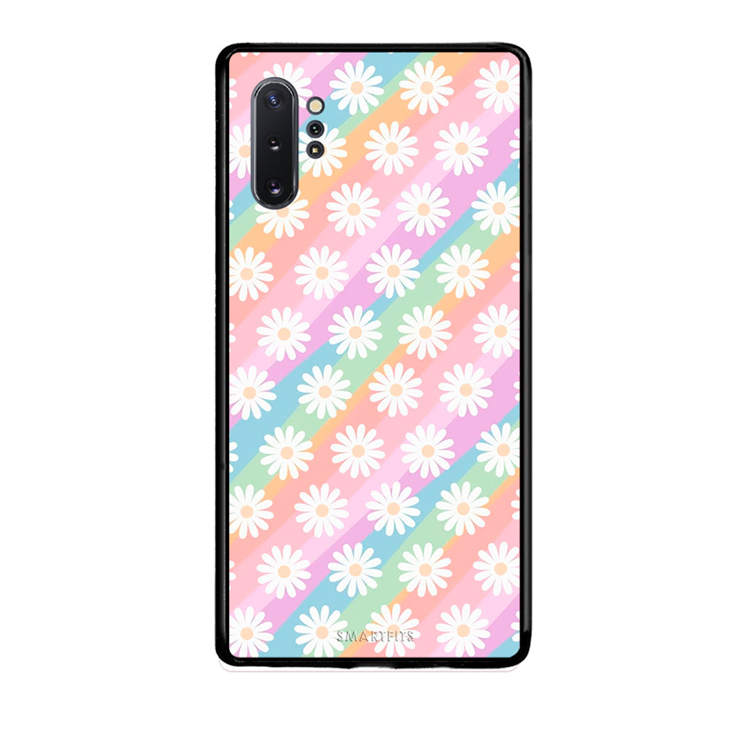 Samsung Note 10+ White Daisies θήκη από τη Smartfits με σχέδιο στο πίσω μέρος και μαύρο περίβλημα | Smartphone case with colorful back and black bezels by Smartfits