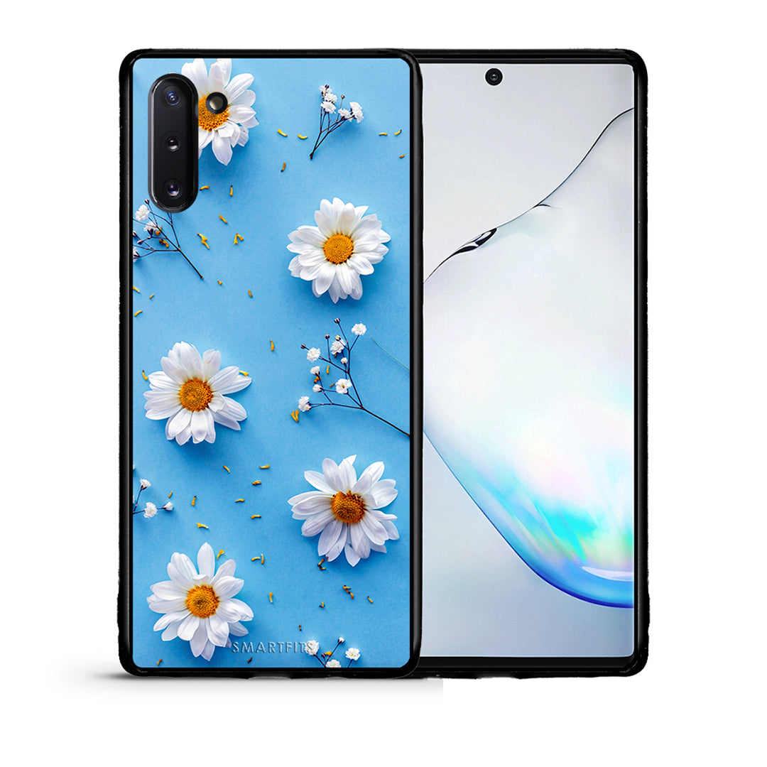 Θήκη Samsung Note 10 Real Daisies από τη Smartfits με σχέδιο στο πίσω μέρος και μαύρο περίβλημα | Samsung Note 10 Real Daisies case with colorful back and black bezels
