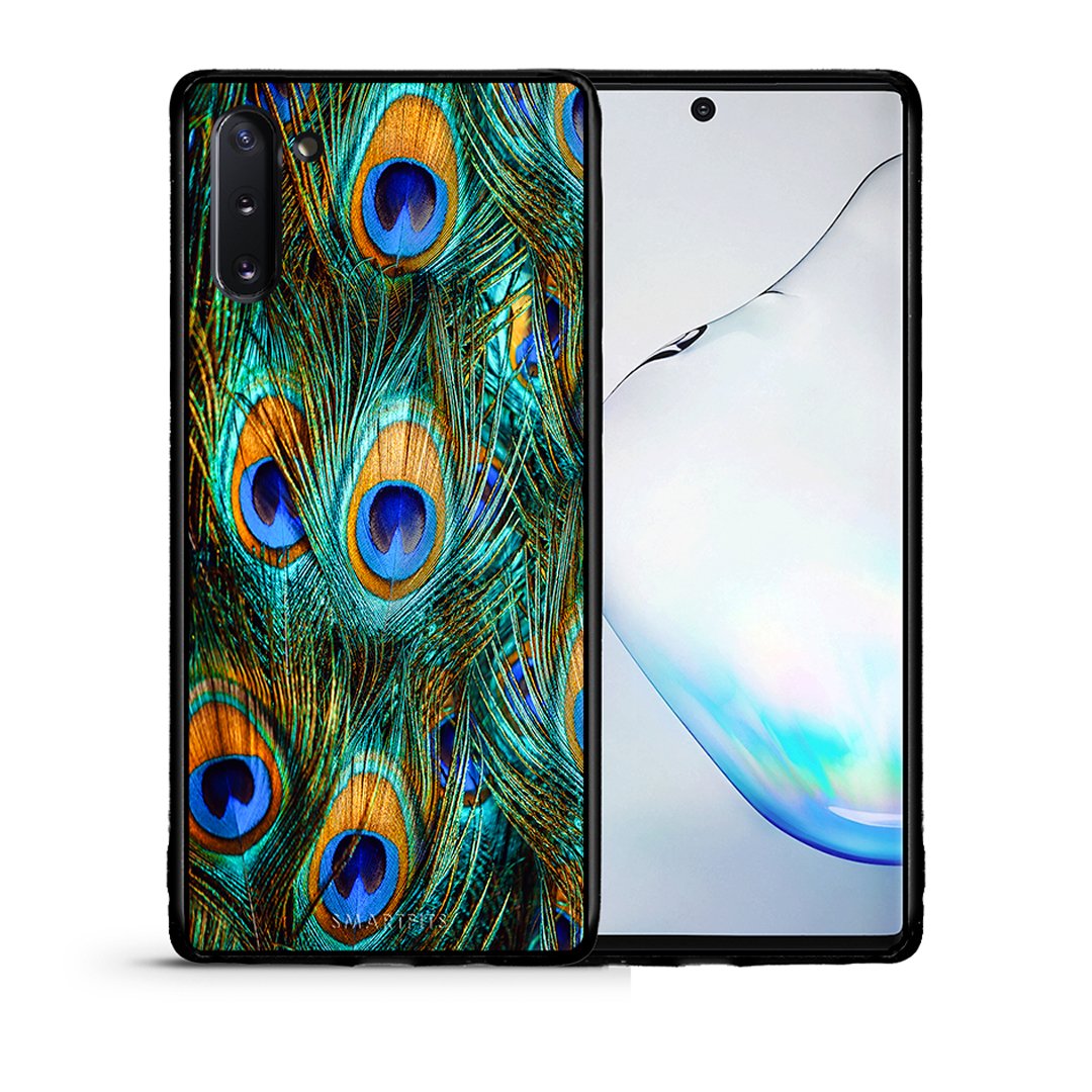 Θήκη Samsung Note 10 Real Peacock Feathers από τη Smartfits με σχέδιο στο πίσω μέρος και μαύρο περίβλημα | Samsung Note 10 Real Peacock Feathers case with colorful back and black bezels