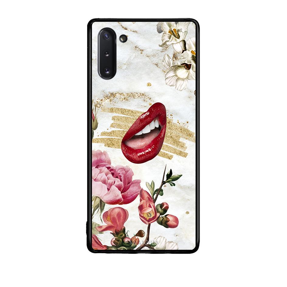 Samsung Note 10 Red Lips θήκη από τη Smartfits με σχέδιο στο πίσω μέρος και μαύρο περίβλημα | Smartphone case with colorful back and black bezels by Smartfits