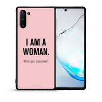 Thumbnail for Θήκη Samsung Note 10 Superpower Woman από τη Smartfits με σχέδιο στο πίσω μέρος και μαύρο περίβλημα | Samsung Note 10 Superpower Woman case with colorful back and black bezels