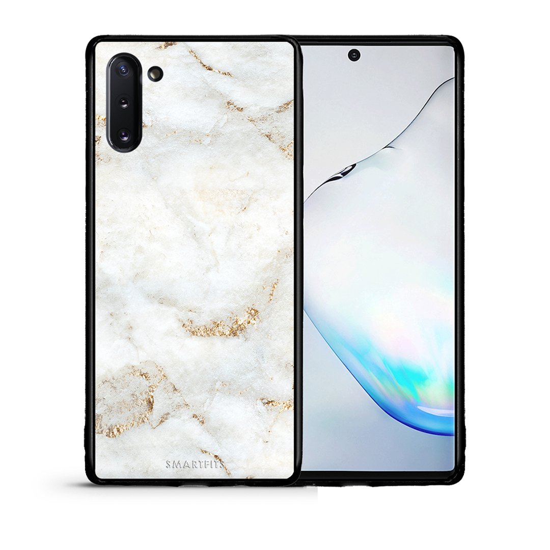 Θήκη Samsung Note 10 White Gold Marble από τη Smartfits με σχέδιο στο πίσω μέρος και μαύρο περίβλημα | Samsung Note 10 White Gold Marble case with colorful back and black bezels