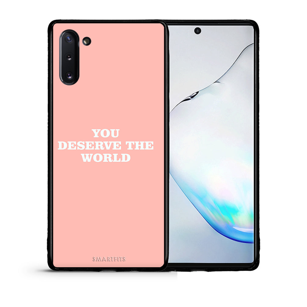 Θήκη Αγίου Βαλεντίνου Samsung Note 10 You Deserve The World από τη Smartfits με σχέδιο στο πίσω μέρος και μαύρο περίβλημα | Samsung Note 10 You Deserve The World case with colorful back and black bezels