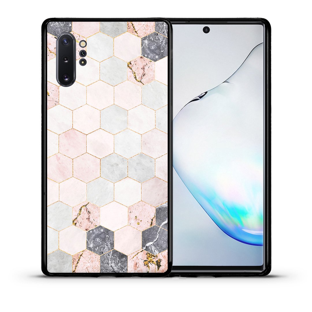 Θήκη Samsung Note 10+ Hexagon Pink Marble από τη Smartfits με σχέδιο στο πίσω μέρος και μαύρο περίβλημα | Samsung Note 10+ Hexagon Pink Marble case with colorful back and black bezels