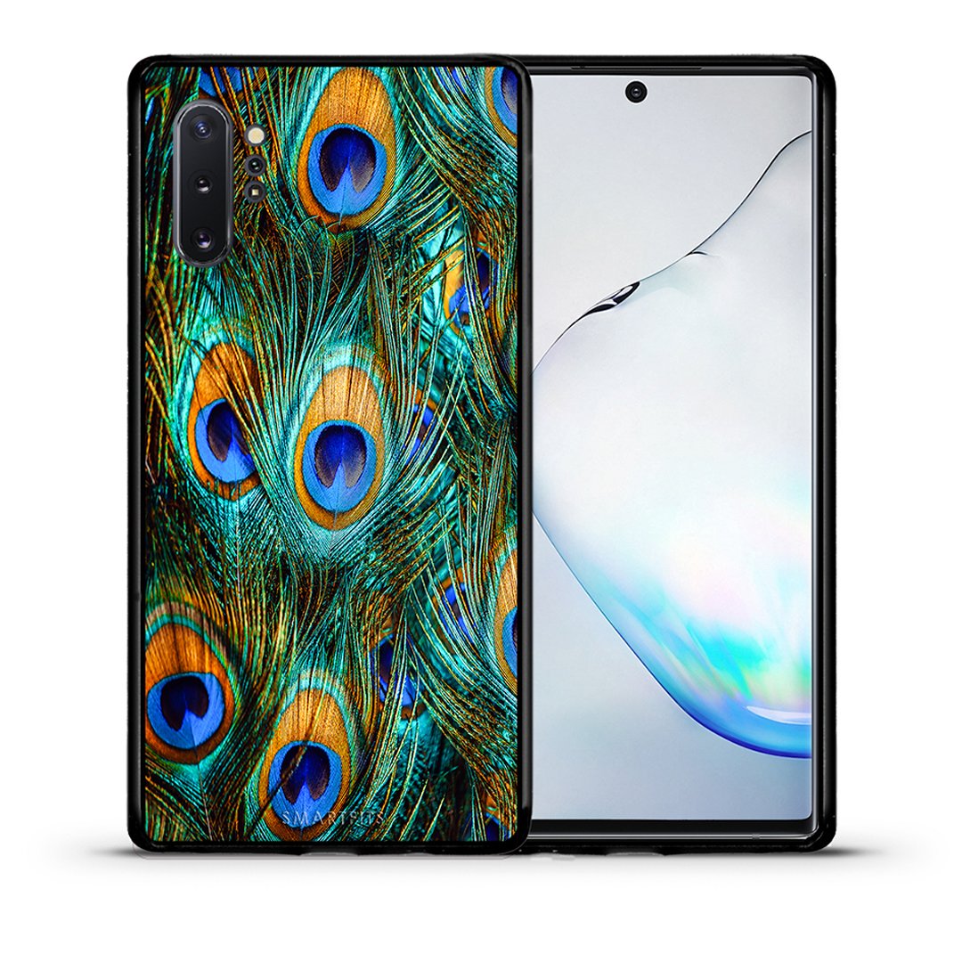 Θήκη Samsung Note 10+ Real Peacock Feathers από τη Smartfits με σχέδιο στο πίσω μέρος και μαύρο περίβλημα | Samsung Note 10+ Real Peacock Feathers case with colorful back and black bezels