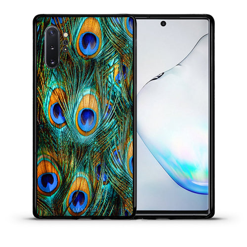 Θήκη Samsung Note 10+ Real Peacock Feathers από τη Smartfits με σχέδιο στο πίσω μέρος και μαύρο περίβλημα | Samsung Note 10+ Real Peacock Feathers case with colorful back and black bezels