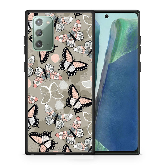 Θήκη Samsung Note 20 Butterflies Boho από τη Smartfits με σχέδιο στο πίσω μέρος και μαύρο περίβλημα | Samsung Note 20 Butterflies Boho case with colorful back and black bezels