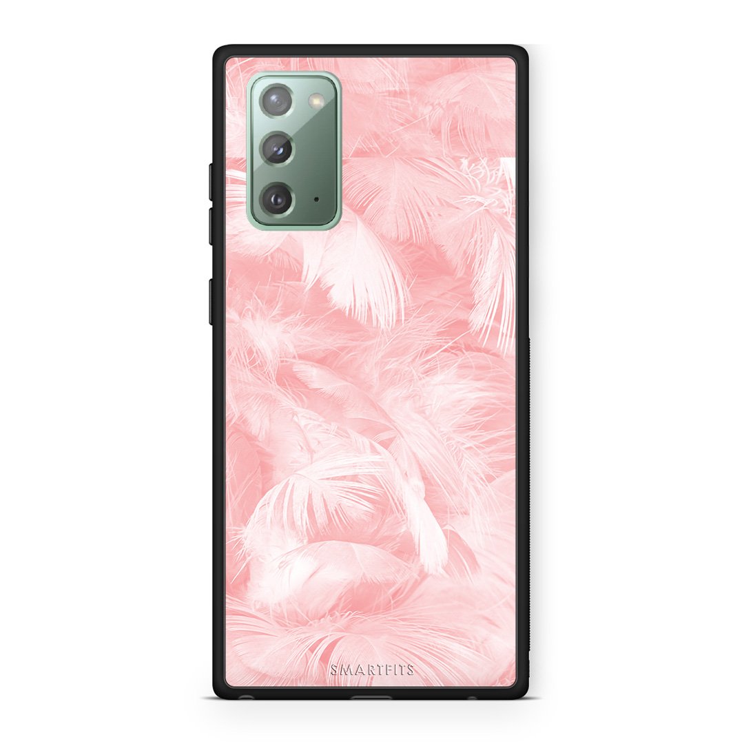 33 - Samsung Note 20  Pink Feather Boho case, cover, bumper