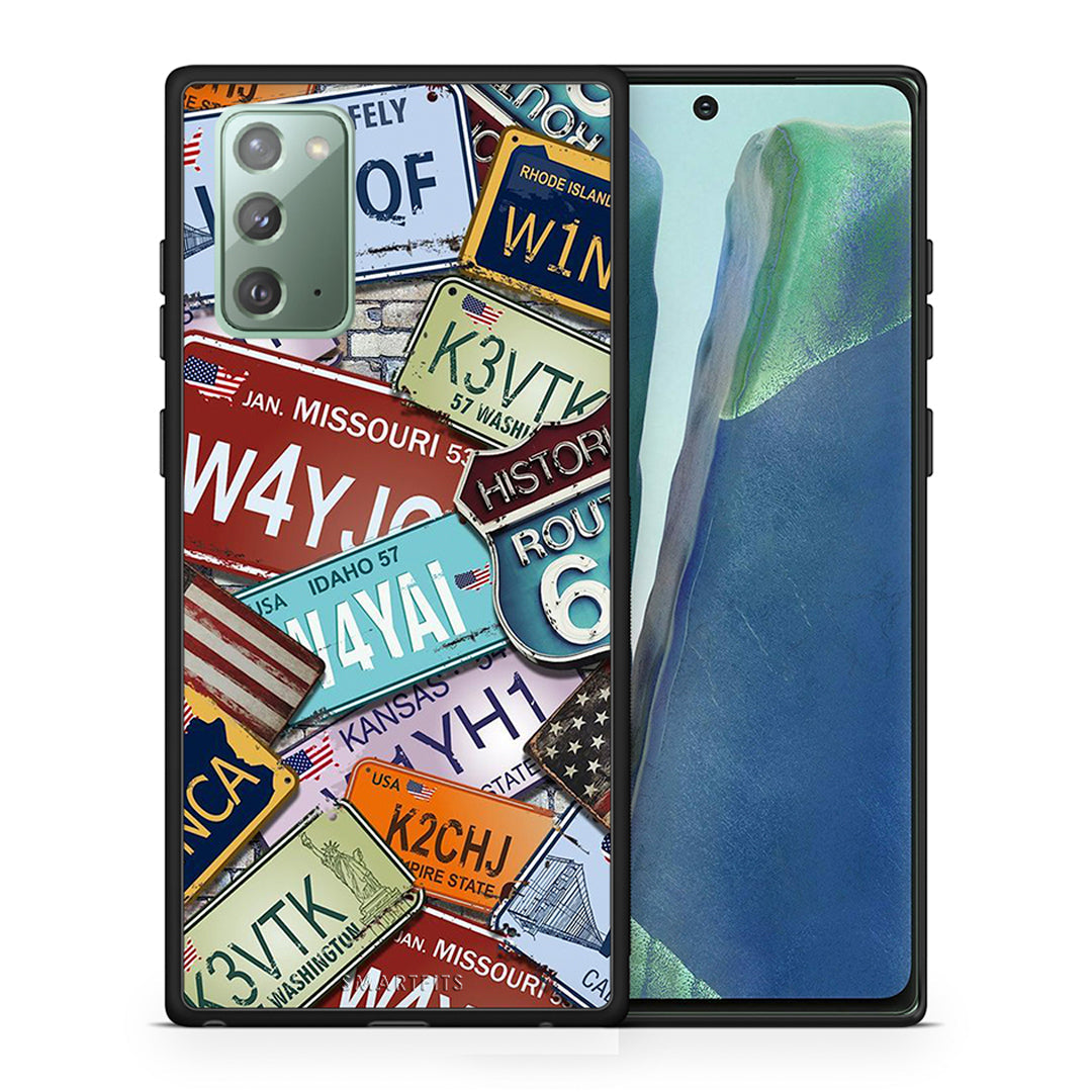 Θήκη Samsung Note 20 Car Plates από τη Smartfits με σχέδιο στο πίσω μέρος και μαύρο περίβλημα | Samsung Note 20 Car Plates case with colorful back and black bezels