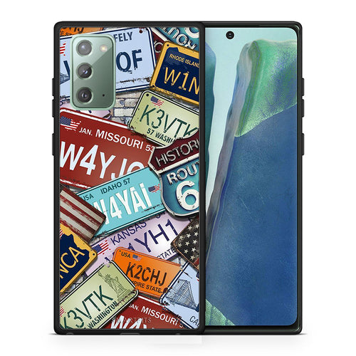 Θήκη Samsung Note 20 Car Plates από τη Smartfits με σχέδιο στο πίσω μέρος και μαύρο περίβλημα | Samsung Note 20 Car Plates case with colorful back and black bezels