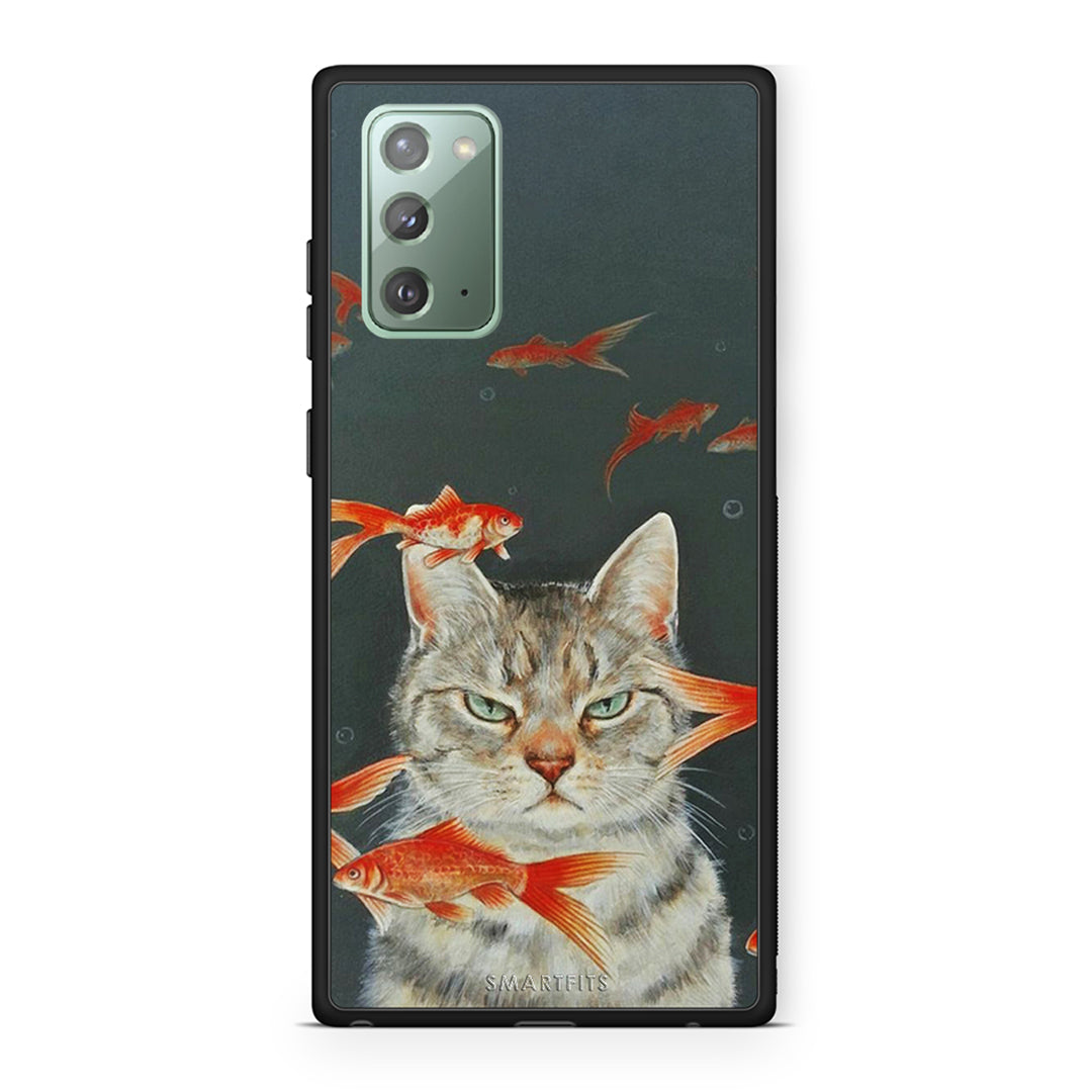 Samsung Note 20 Cat Goldfish θήκη από τη Smartfits με σχέδιο στο πίσω μέρος και μαύρο περίβλημα | Smartphone case with colorful back and black bezels by Smartfits
