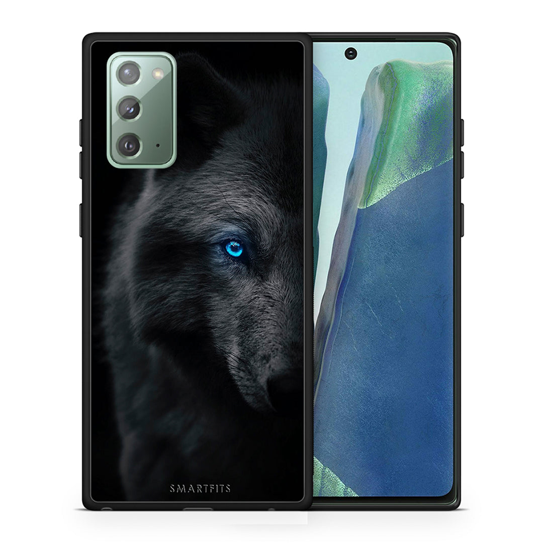 Θήκη Samsung Note 20 Dark Wolf από τη Smartfits με σχέδιο στο πίσω μέρος και μαύρο περίβλημα | Samsung Note 20 Dark Wolf case with colorful back and black bezels