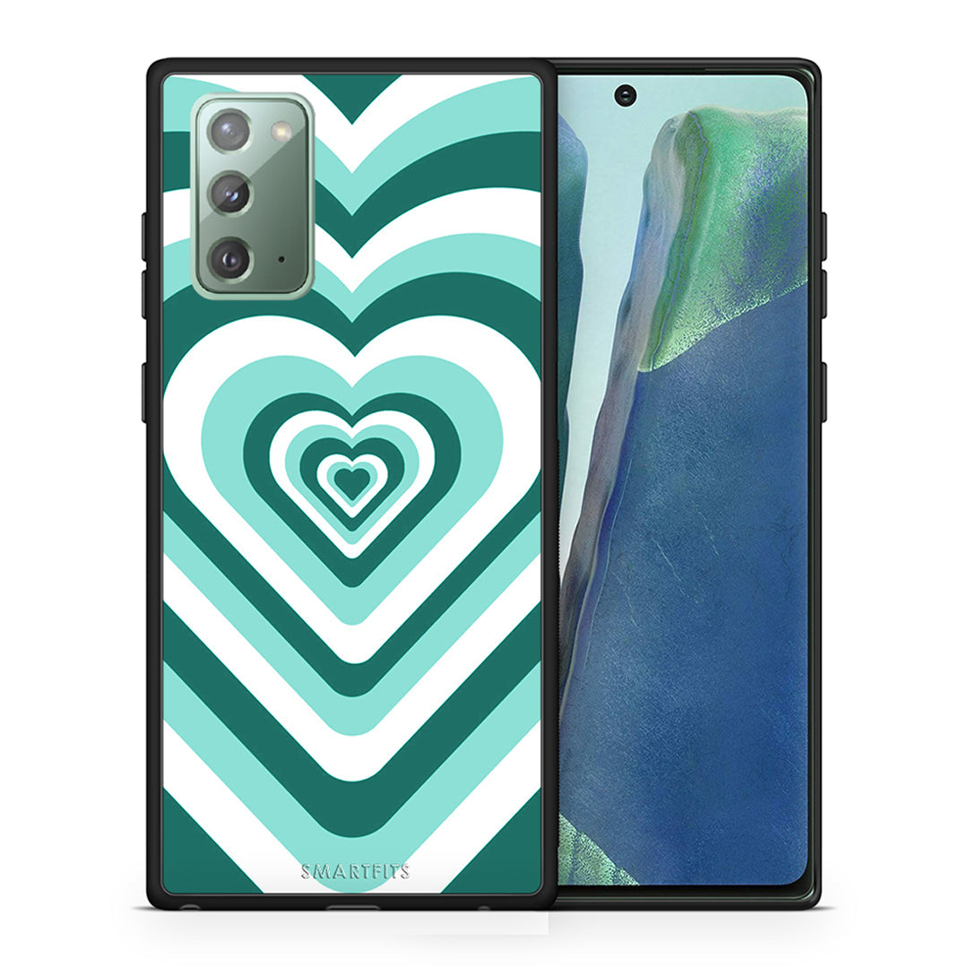 Θήκη Samsung Note 20 Green Hearts από τη Smartfits με σχέδιο στο πίσω μέρος και μαύρο περίβλημα | Samsung Note 20 Green Hearts case with colorful back and black bezels