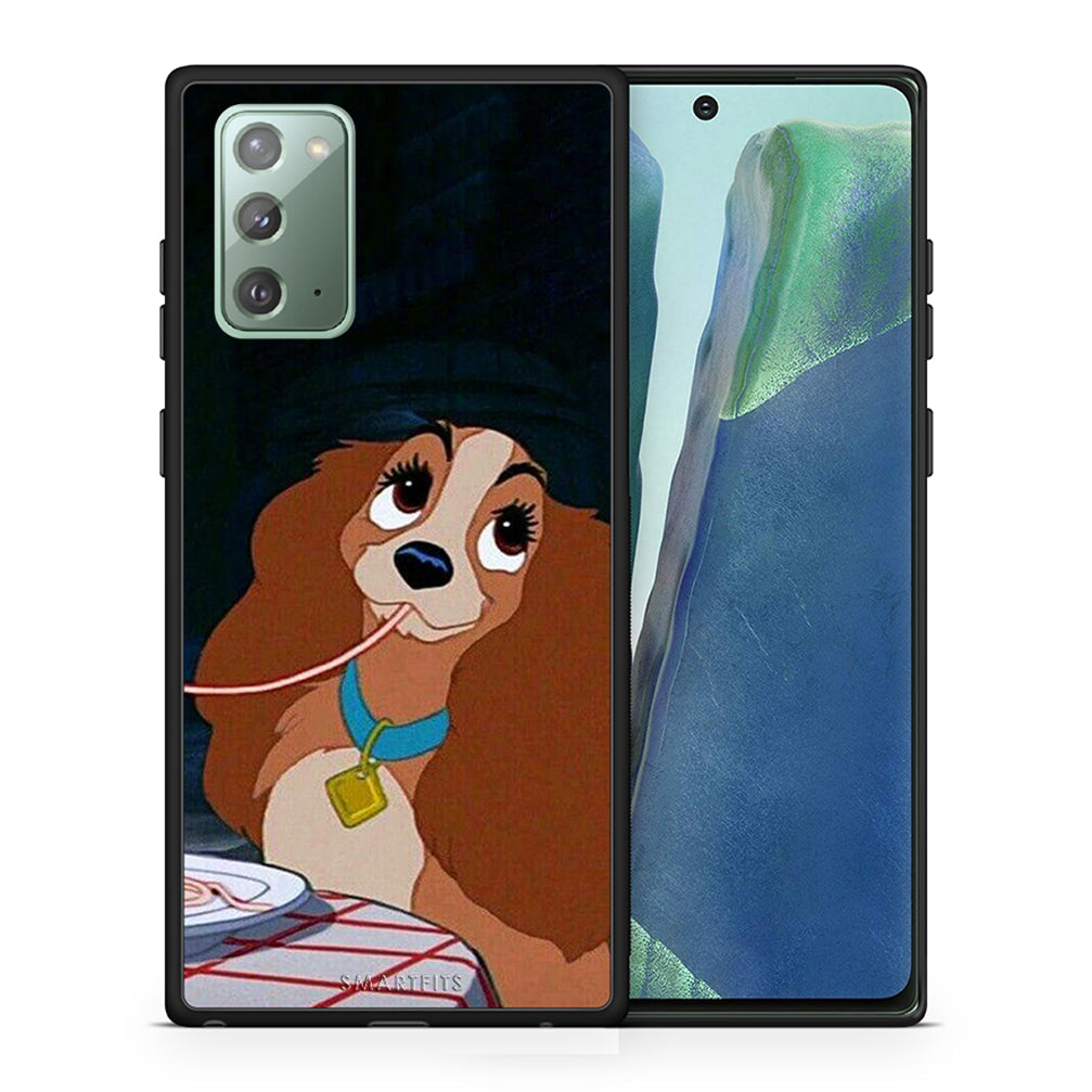 Θήκη Αγίου Βαλεντίνου Samsung Note 20 Lady And Tramp 2 από τη Smartfits με σχέδιο στο πίσω μέρος και μαύρο περίβλημα | Samsung Note 20 Lady And Tramp 2 case with colorful back and black bezels