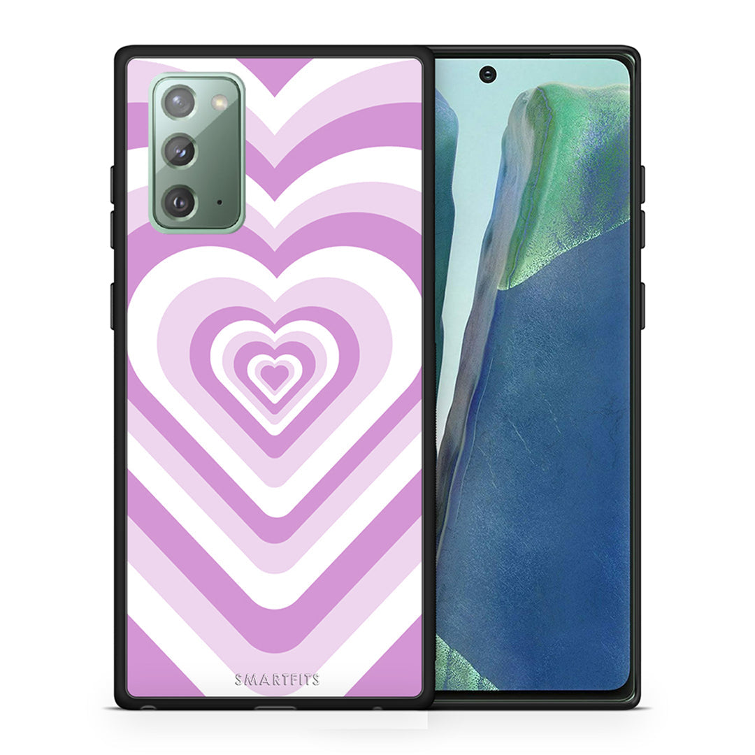 Θήκη Samsung Note 20 Lilac Hearts από τη Smartfits με σχέδιο στο πίσω μέρος και μαύρο περίβλημα | Samsung Note 20 Lilac Hearts case with colorful back and black bezels
