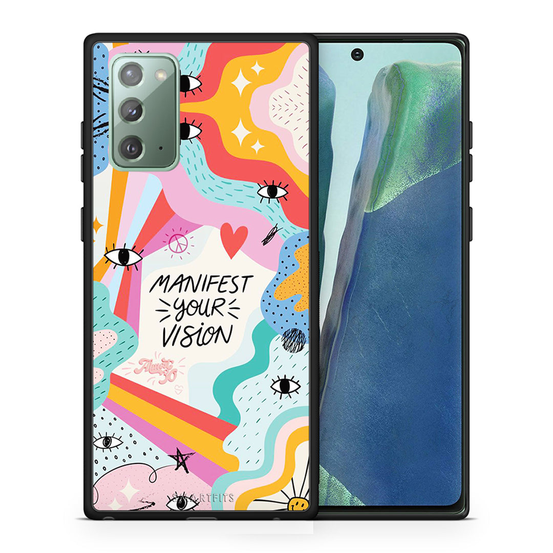 Θήκη Samsung Note 20 Manifest Your Vision από τη Smartfits με σχέδιο στο πίσω μέρος και μαύρο περίβλημα | Samsung Note 20 Manifest Your Vision case with colorful back and black bezels