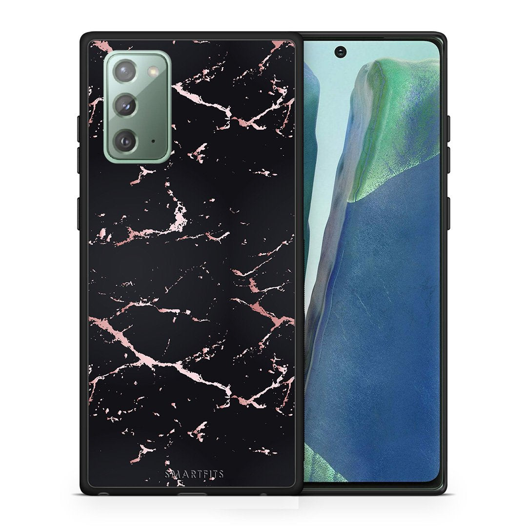 Θήκη Samsung Note 20 Black Rosegold Marble από τη Smartfits με σχέδιο στο πίσω μέρος και μαύρο περίβλημα | Samsung Note 20 Black Rosegold Marble case with colorful back and black bezels