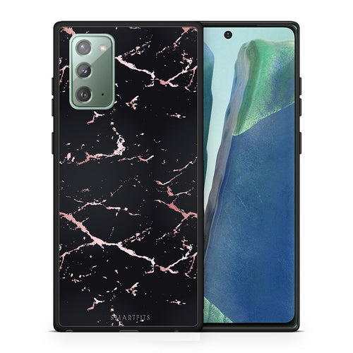 Θήκη Samsung Note 20 Black Rosegold Marble από τη Smartfits με σχέδιο στο πίσω μέρος και μαύρο περίβλημα | Samsung Note 20 Black Rosegold Marble case with colorful back and black bezels