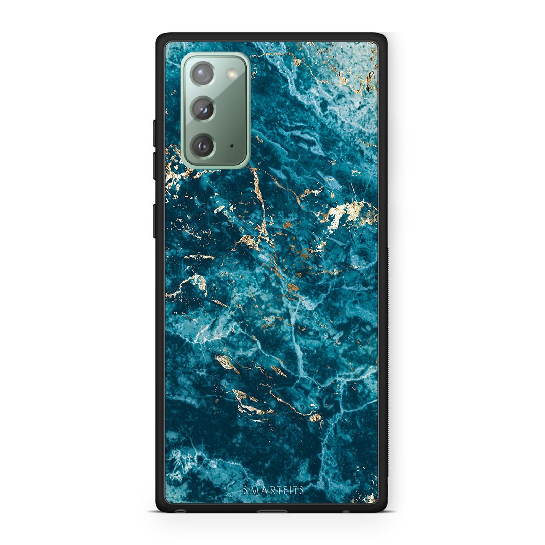 Samsung Note 20 Marble Blue θήκη από τη Smartfits με σχέδιο στο πίσω μέρος και μαύρο περίβλημα | Smartphone case with colorful back and black bezels by Smartfits