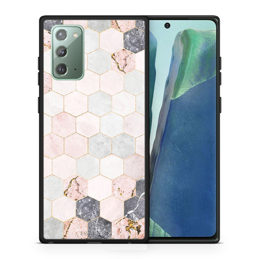 Θήκη Samsung Note 20 Hexagon Pink Marble από τη Smartfits με σχέδιο στο πίσω μέρος και μαύρο περίβλημα | Samsung Note 20 Hexagon Pink Marble case with colorful back and black bezels