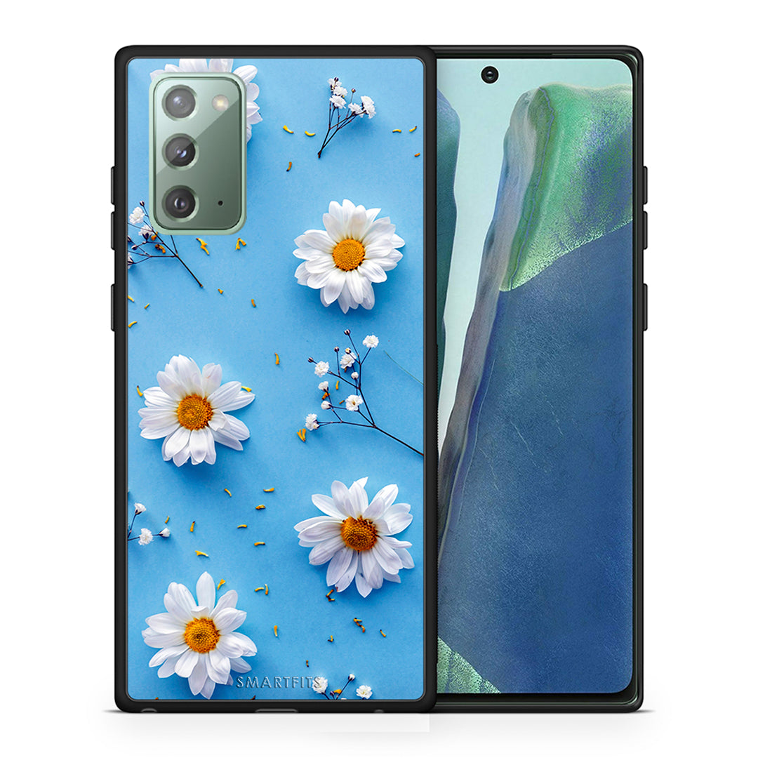 Θήκη Samsung Note 20 Real Daisies από τη Smartfits με σχέδιο στο πίσω μέρος και μαύρο περίβλημα | Samsung Note 20 Real Daisies case with colorful back and black bezels