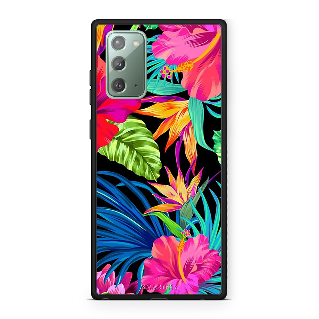 Samsung Note 20 Tropical Flowers θήκη από τη Smartfits με σχέδιο στο πίσω μέρος και μαύρο περίβλημα | Smartphone case with colorful back and black bezels by Smartfits