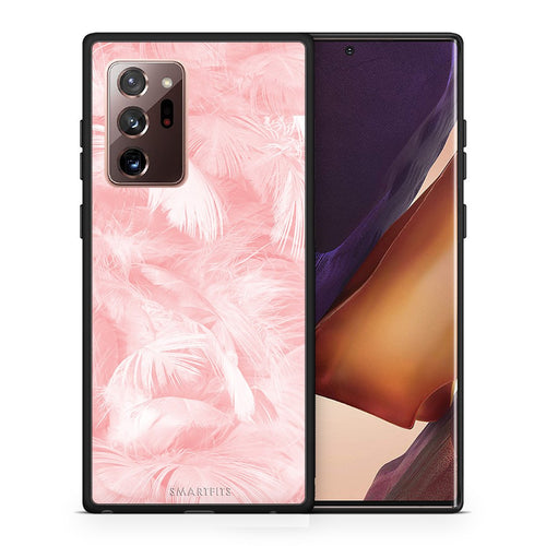 Θήκη Samsung Note 20 Ultra Pink Feather Boho από τη Smartfits με σχέδιο στο πίσω μέρος και μαύρο περίβλημα | Samsung Note 20 Ultra Pink Feather Boho case with colorful back and black bezels