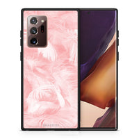 Thumbnail for Θήκη Samsung Note 20 Ultra Pink Feather Boho από τη Smartfits με σχέδιο στο πίσω μέρος και μαύρο περίβλημα | Samsung Note 20 Ultra Pink Feather Boho case with colorful back and black bezels