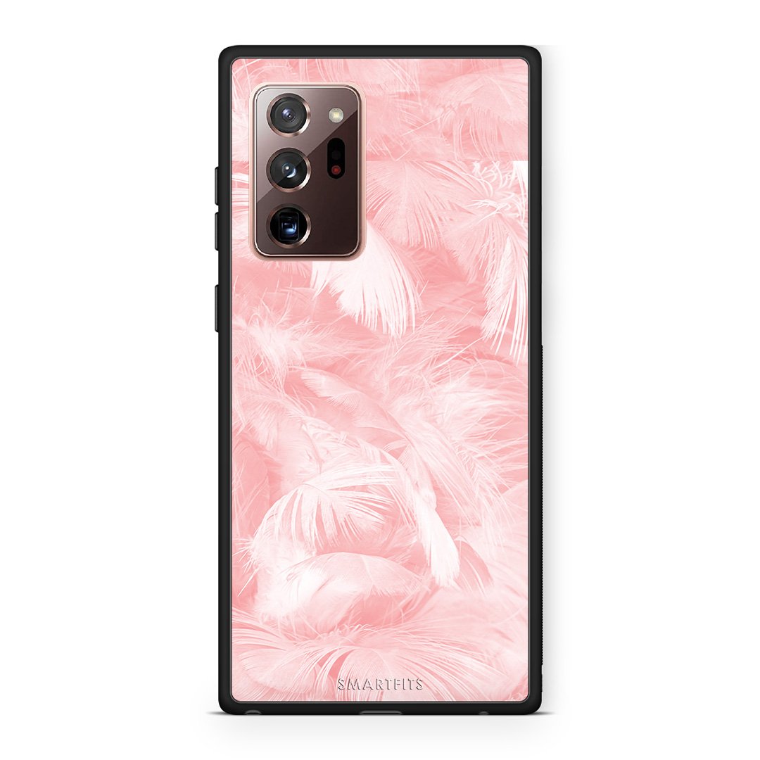 33 - Samsung Note 20 Ultra  Pink Feather Boho case, cover, bumper