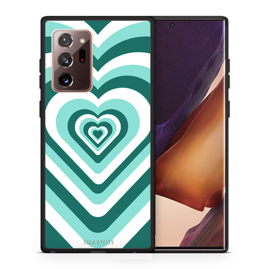 Θήκη Samsung Note 20 Ultra Green Hearts από τη Smartfits με σχέδιο στο πίσω μέρος και μαύρο περίβλημα | Samsung Note 20 Ultra Green Hearts case with colorful back and black bezels