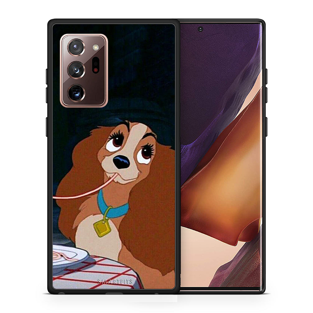 Θήκη Αγίου Βαλεντίνου Samsung Note 20 Ultra Lady And Tramp 2 από τη Smartfits με σχέδιο στο πίσω μέρος και μαύρο περίβλημα | Samsung Note 20 Ultra Lady And Tramp 2 case with colorful back and black bezels