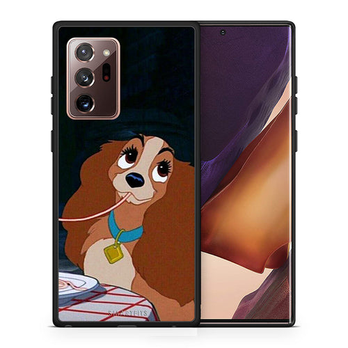 Θήκη Αγίου Βαλεντίνου Samsung Note 20 Ultra Lady And Tramp 2 από τη Smartfits με σχέδιο στο πίσω μέρος και μαύρο περίβλημα | Samsung Note 20 Ultra Lady And Tramp 2 case with colorful back and black bezels