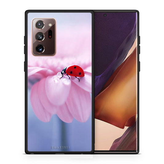Θήκη Samsung Note 20 Ultra Ladybug Flower από τη Smartfits με σχέδιο στο πίσω μέρος και μαύρο περίβλημα | Samsung Note 20 Ultra Ladybug Flower case with colorful back and black bezels