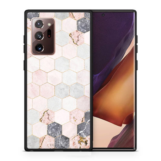 Θήκη Samsung Note 20 Ultra Hexagon Pink Marble από τη Smartfits με σχέδιο στο πίσω μέρος και μαύρο περίβλημα | Samsung Note 20 Ultra Hexagon Pink Marble case with colorful back and black bezels